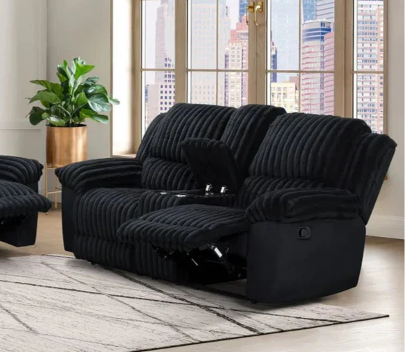 Diamond Black Reclining Console Love Seat - Image 3