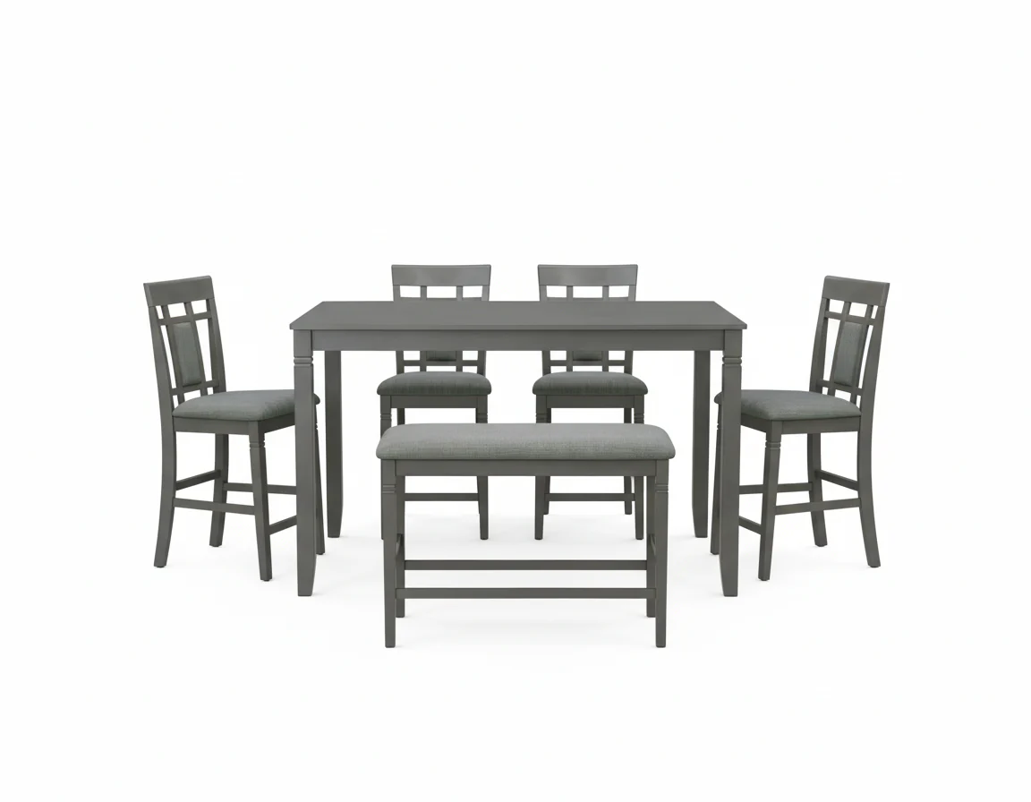 Dusk Pub Table + 4 Stools + Bench