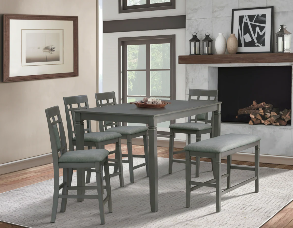 Dusk Pub Table + 4 Stools + Bench - Image 2