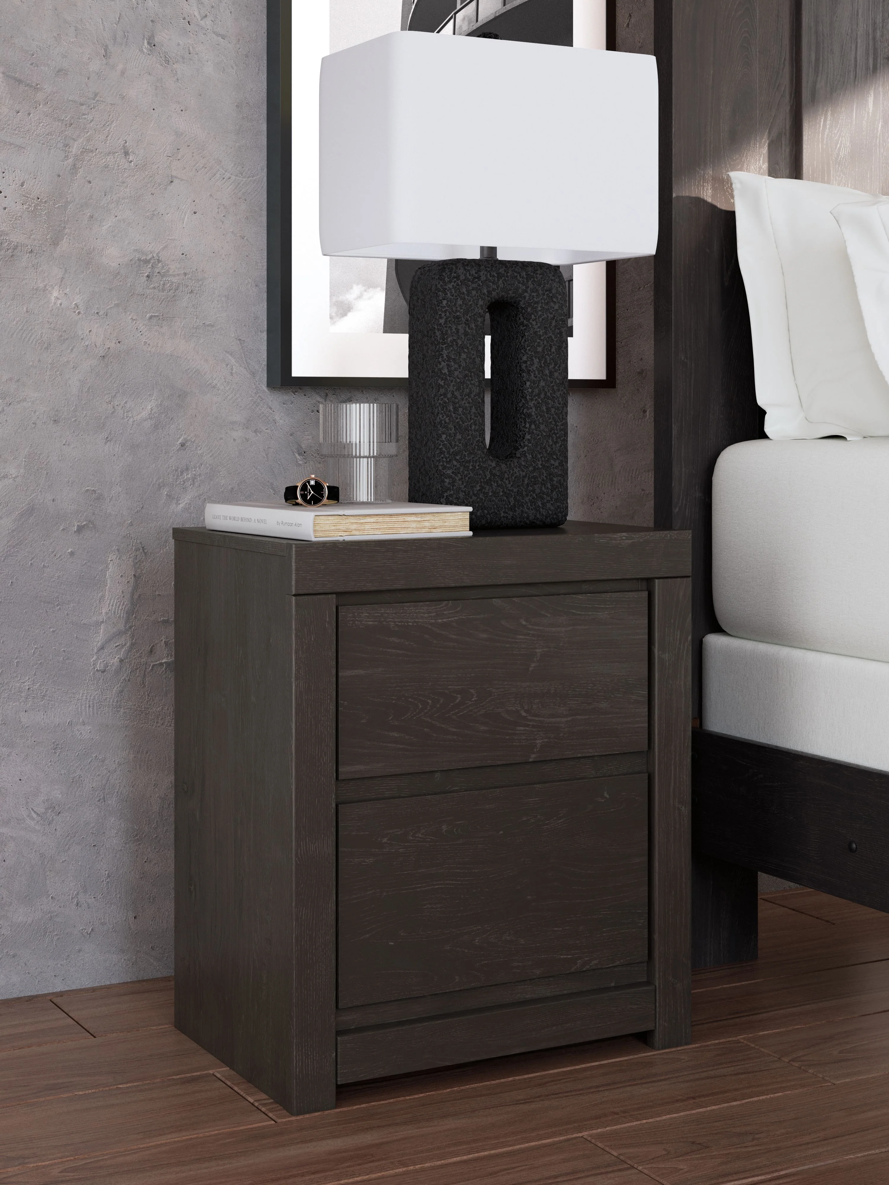 Fraluna - Two Drawer Night Stand - Charcoal - Image 3
