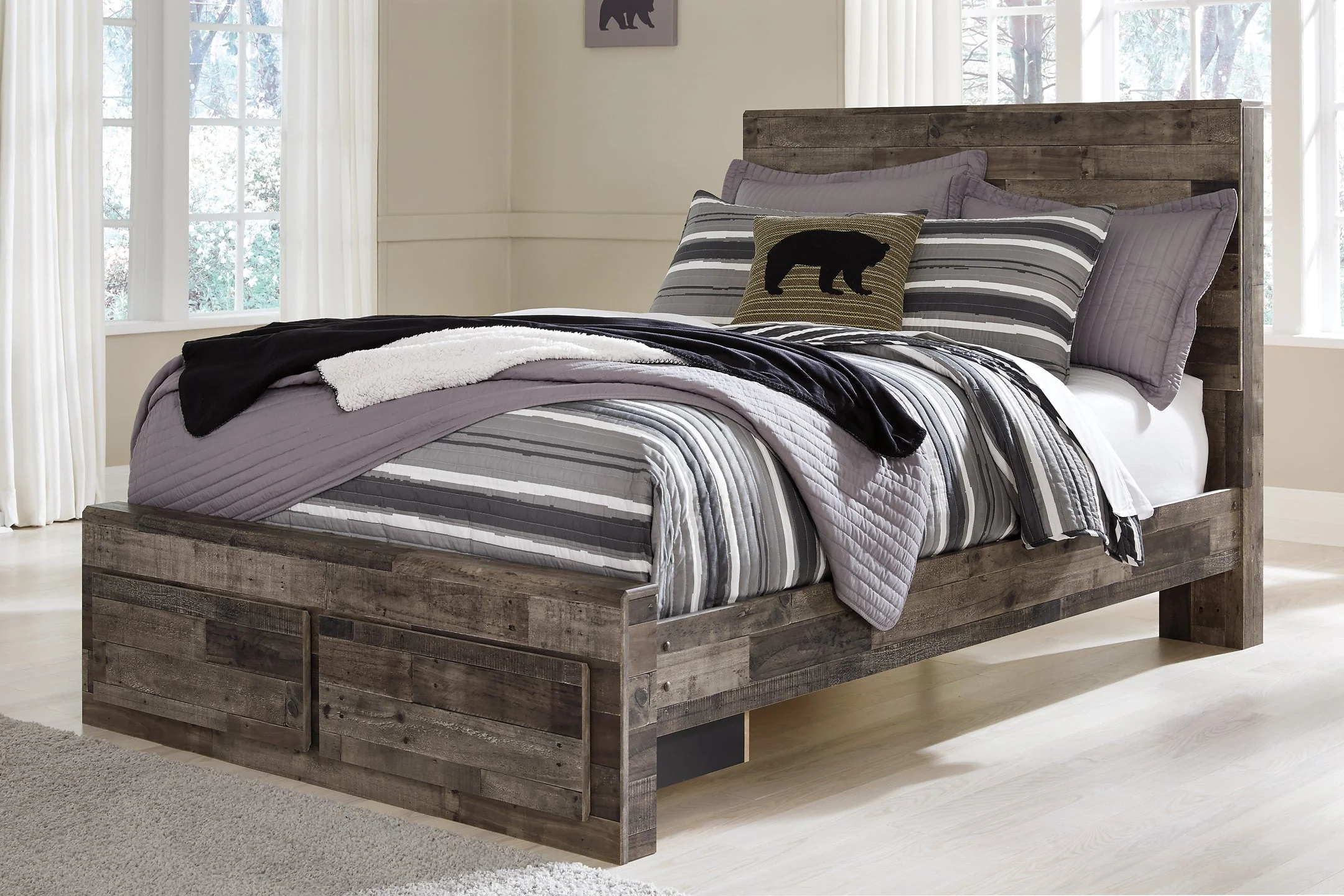 Derekson Full Panel Bed with 2 Storage Drawers with Mirrored Dresser and 2 Nightstands - Image 6