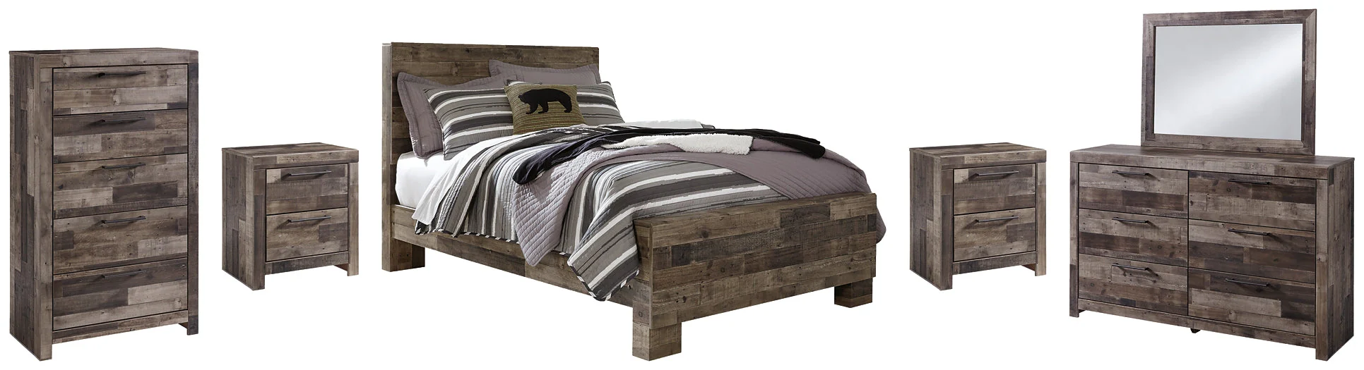 Derekson Full Panel Bed with Mirrored Dresser, Chest and 2 Nightstands - Image 2
