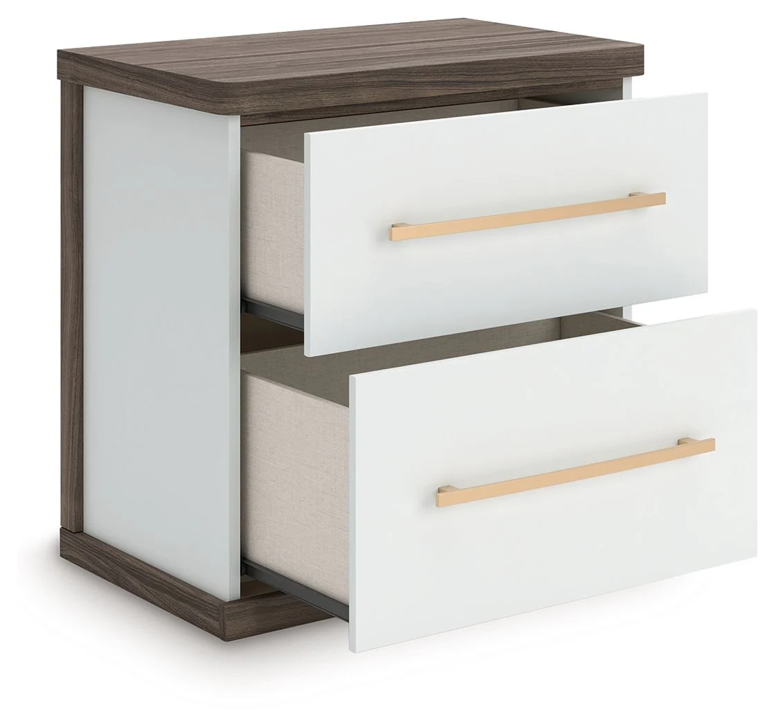 Kendanport - Two Drawer Night Stand - Brown / White - Image 4