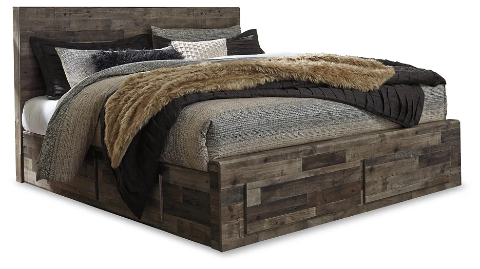 Derekson King Panel Bed with 4 Storage Drawers with Mirrored Dresser and Chest - Image 2