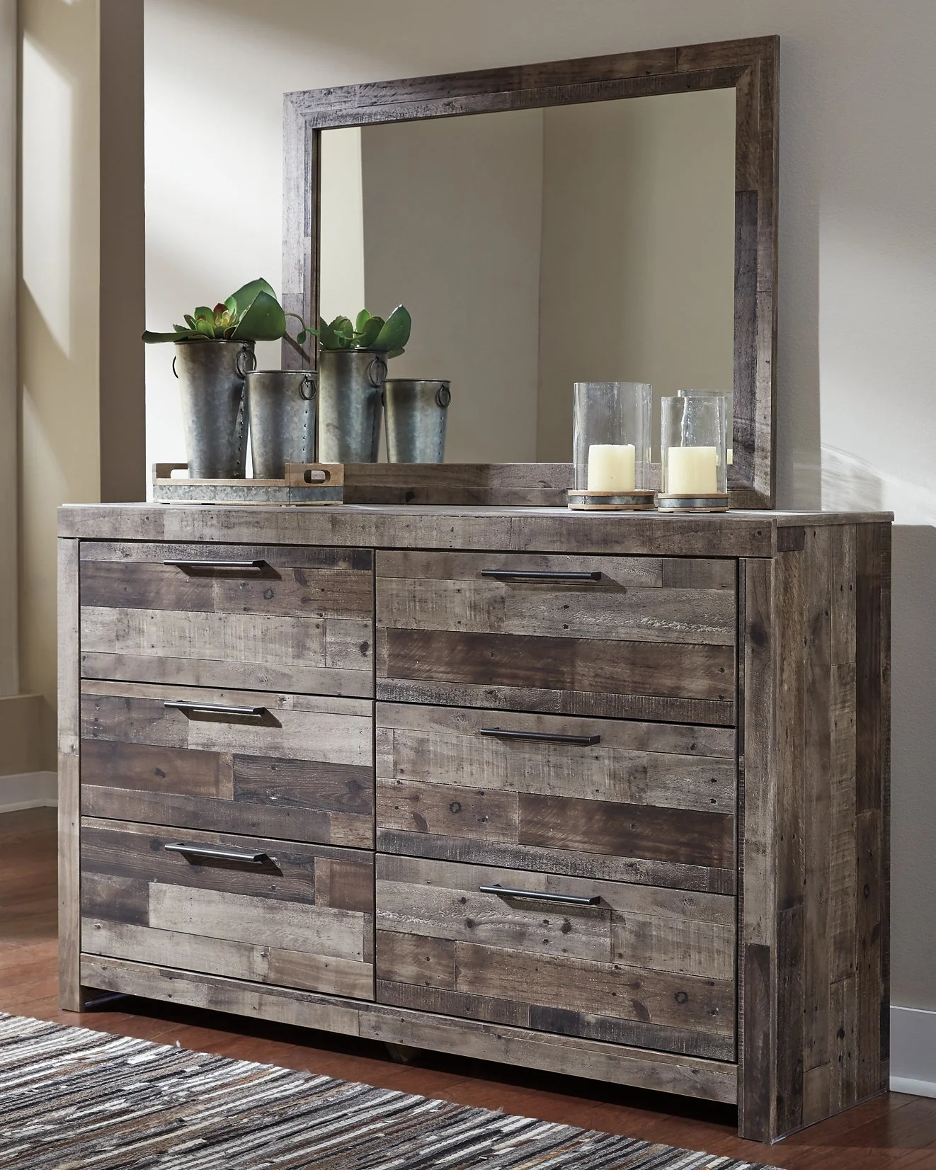 Derekson King Panel Bed with 4 Storage Drawers with Mirrored Dresser, Chest and Nightstand - Image 8