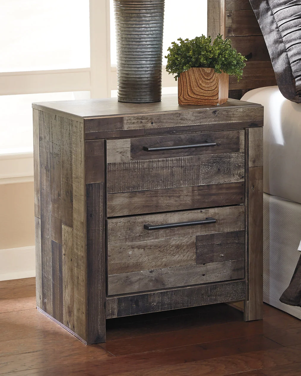 Derekson King Panel Bed with 6 Storage Drawers with Mirrored Dresser, Chest and Nightstand - Image 10
