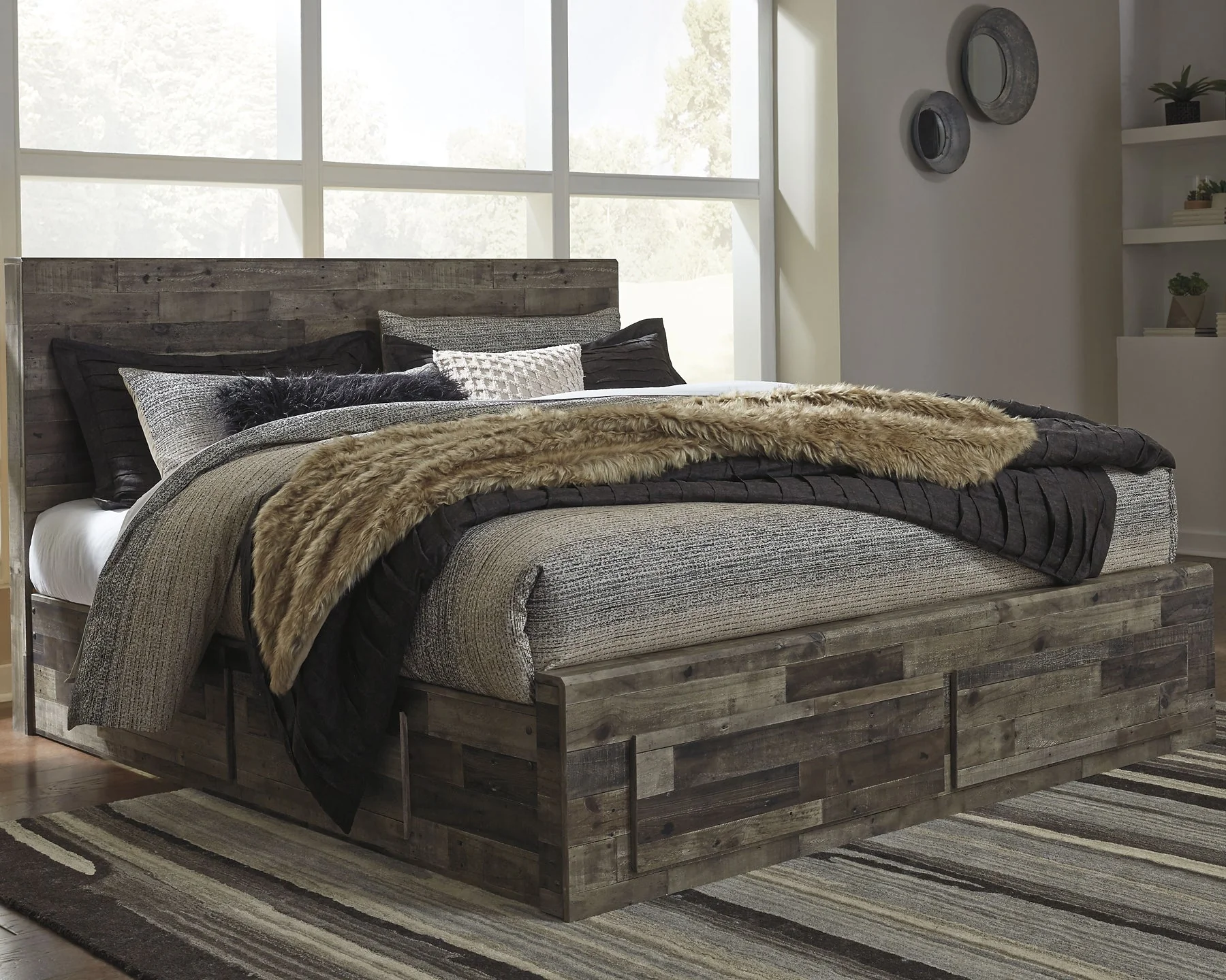 Derekson King Panel Bed with 6 Storage Drawers with Mirrored Dresser, Chest and Nightstand - Image 7