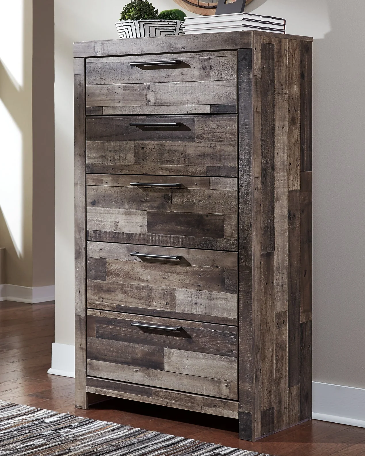 Derekson King Panel Bed with 6 Storage Drawers with Mirrored Dresser, Chest and Nightstand - Image 9