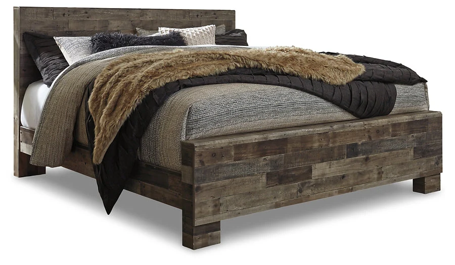 Derekson King Panel Bed with Mirrored Dresser and Nightstand - Image 2