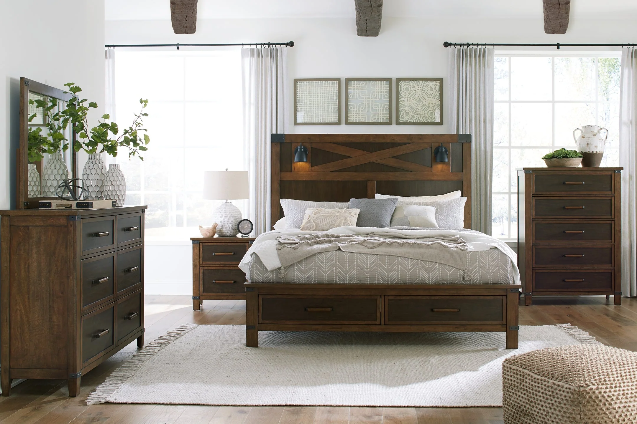 Wyattfield King Panel Bed with Mirrored Dresser, Chest and Nightstand - Image 2