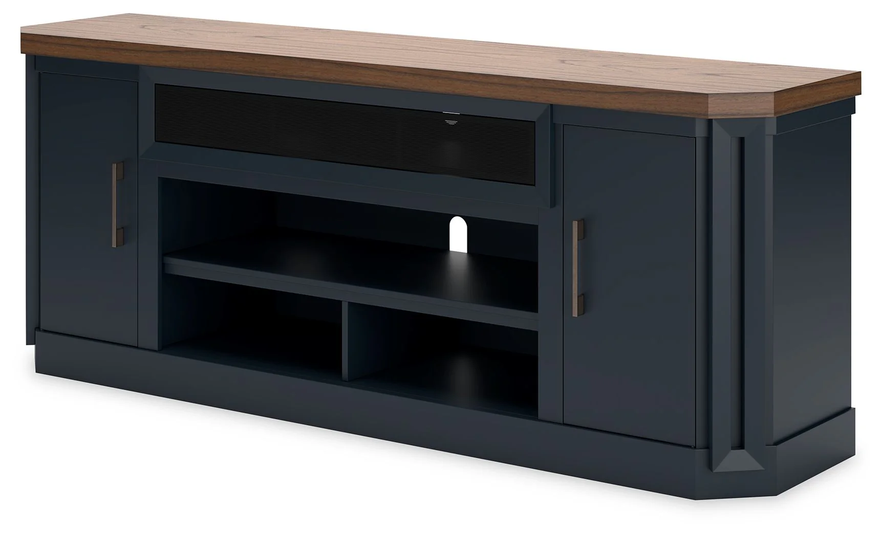 Landocken - XL TV Stand W/Fireplace Option - Brown / Blue - Image 4