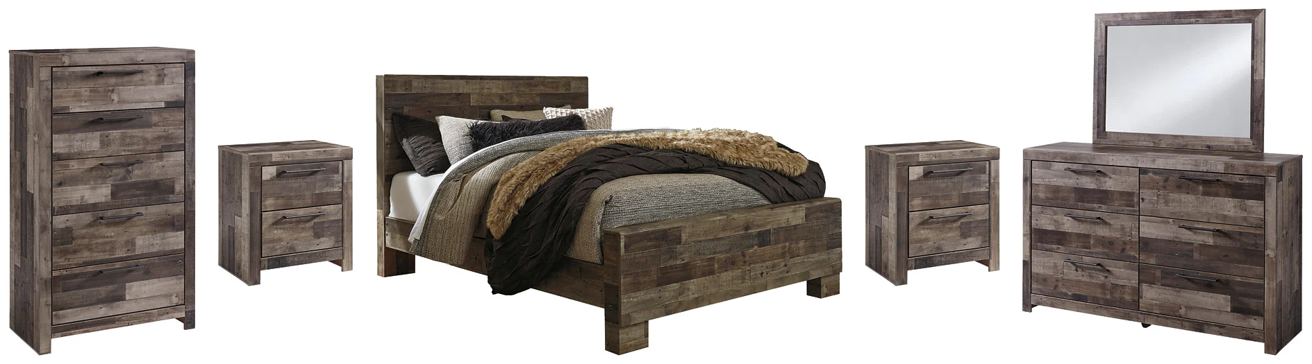 Derekson Queen Panel Bed with Mirrored Dresser, Chest and 2 Nightstands - Image 2