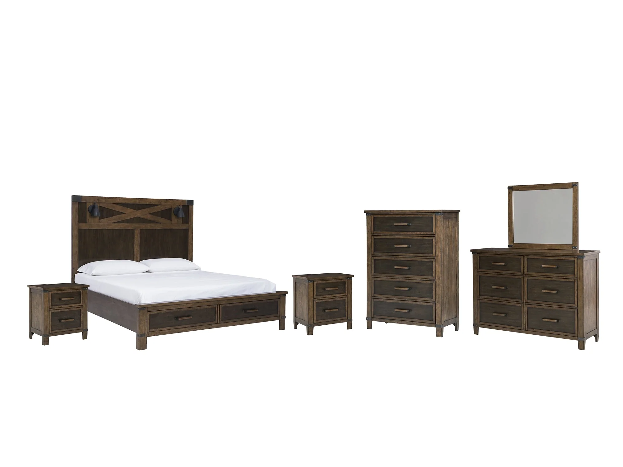 Wyattfield Queen Panel Bed with Storage with Mirrored Dresser, Chest and 2 Nightstands - Image 2