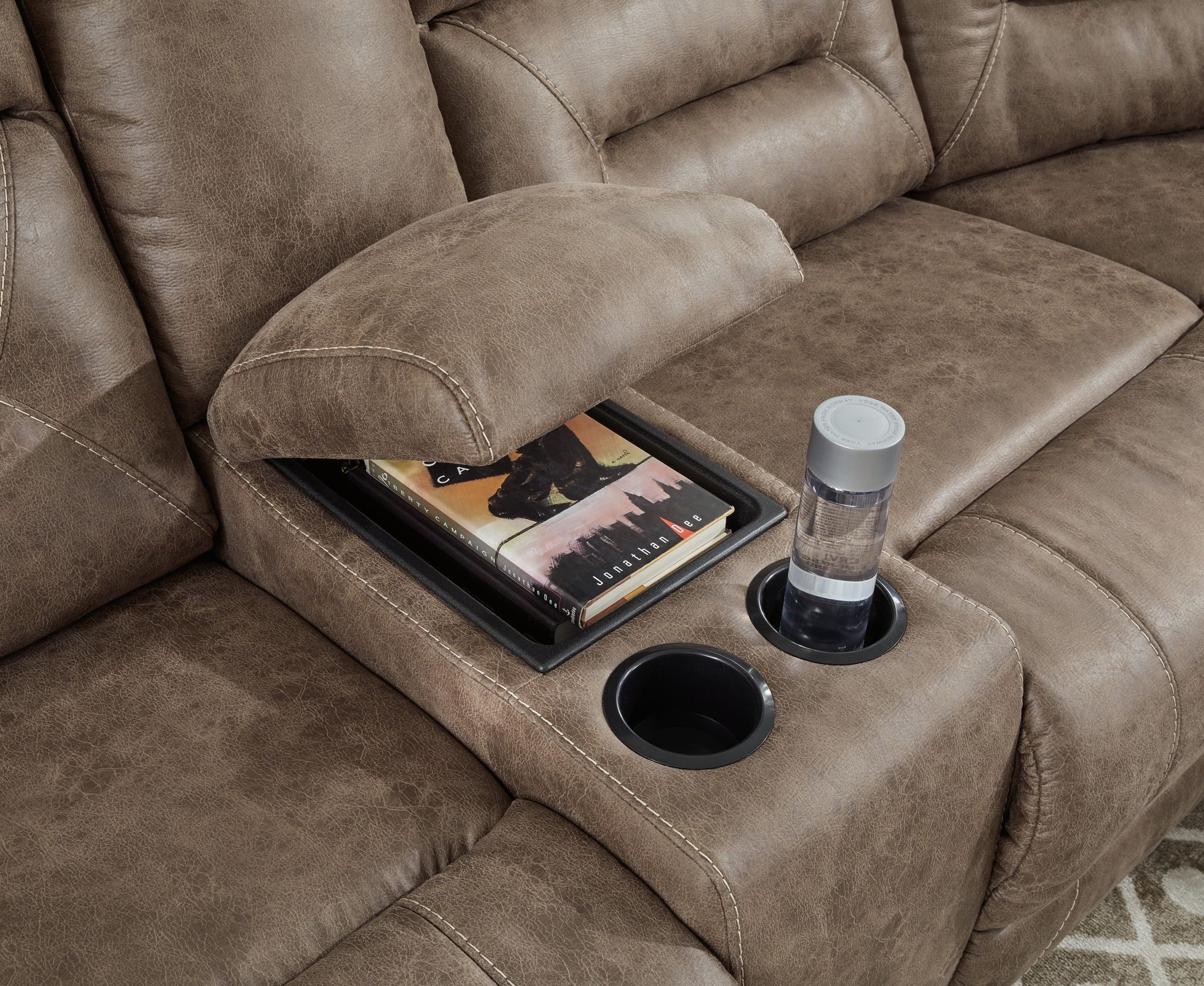 Ravenel - 3-Piece Power Reclining Sectional With Laf Power Reclining Loveseat With Console - Faux Leather - Fossil - Image 2