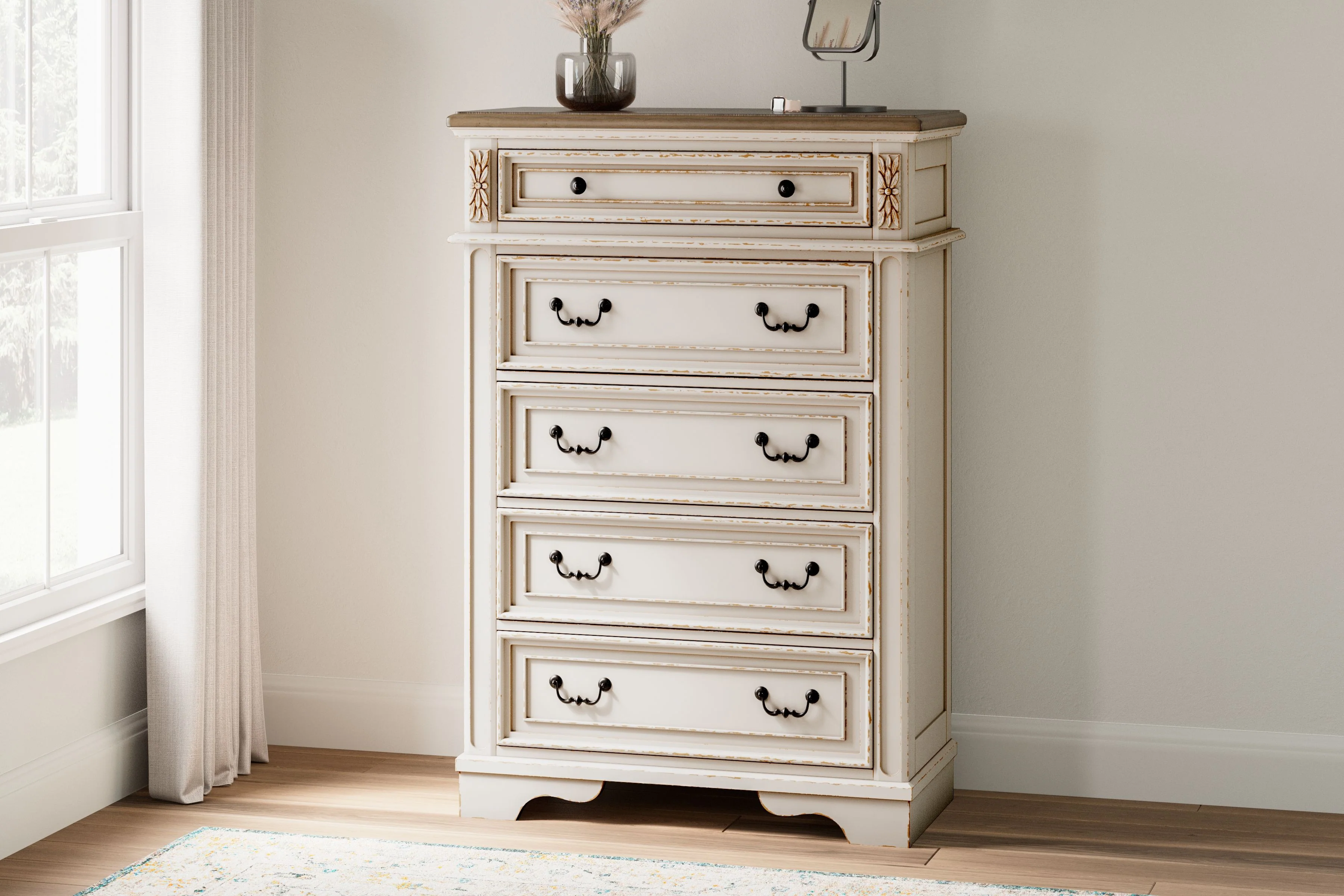 Realyn - Five Drawer Chest - White / Brown / Beige - Image 2