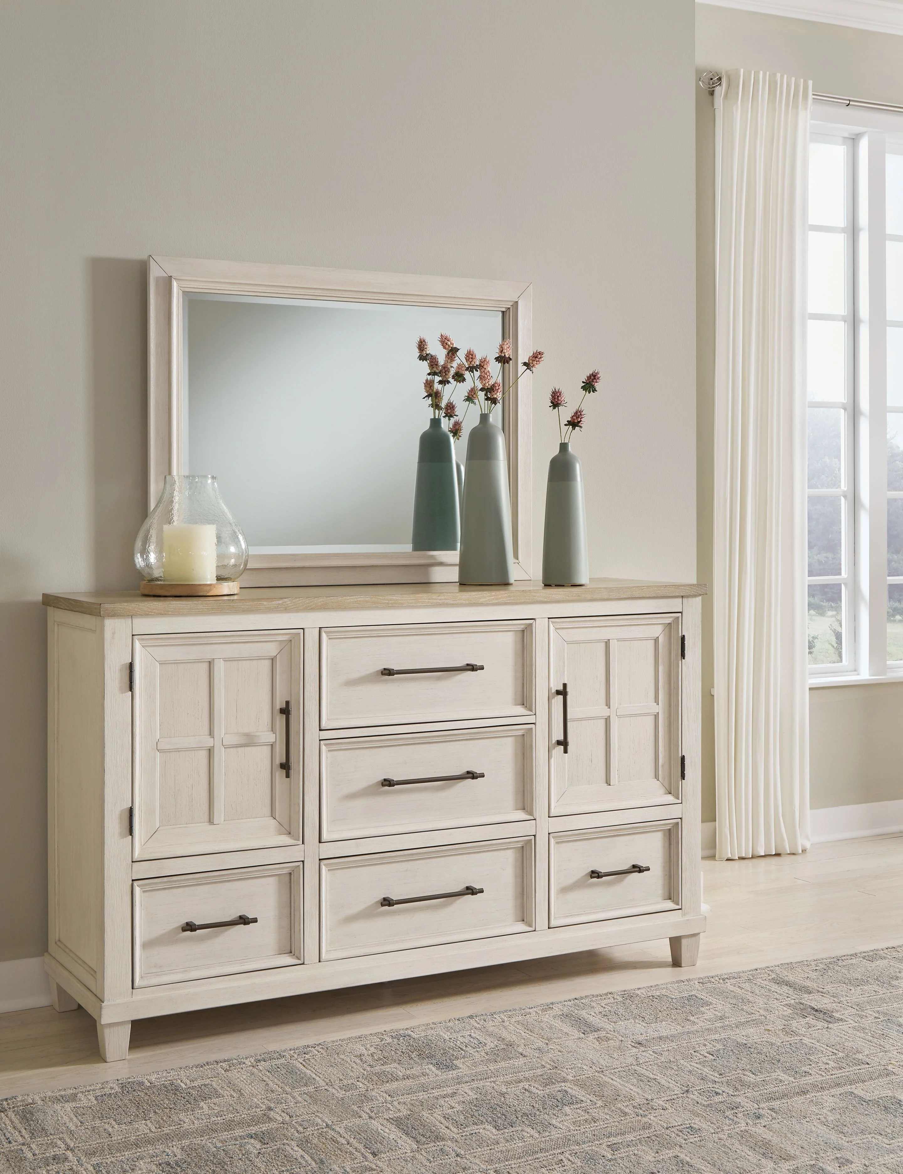 Shaybrock - Dresser And Mirror - Antique White / Brown - Image 4