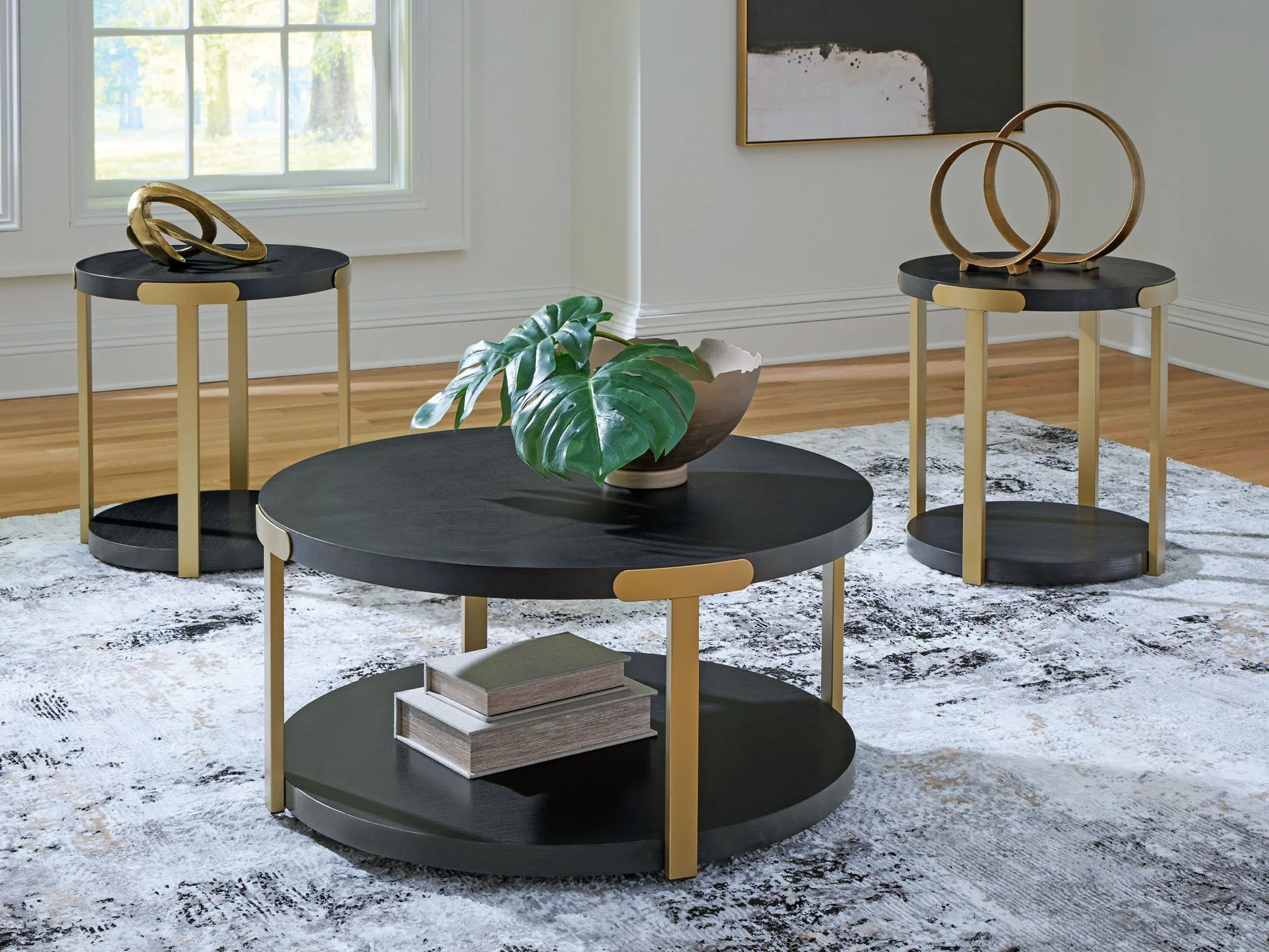 Shylore - Occasional Table Set (Set of 3) - Black / Brass Finish - Image 3