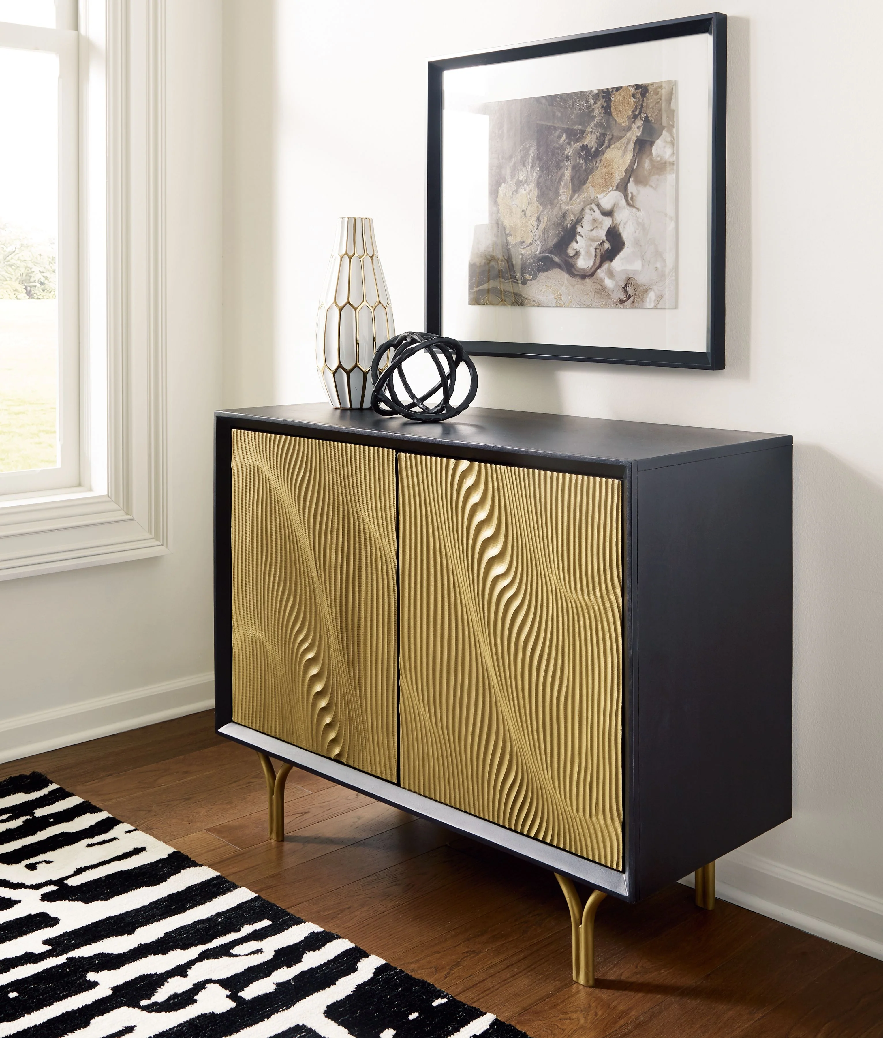 Tayner - Accent Cabinet - Black / Gold Finish - Image 3