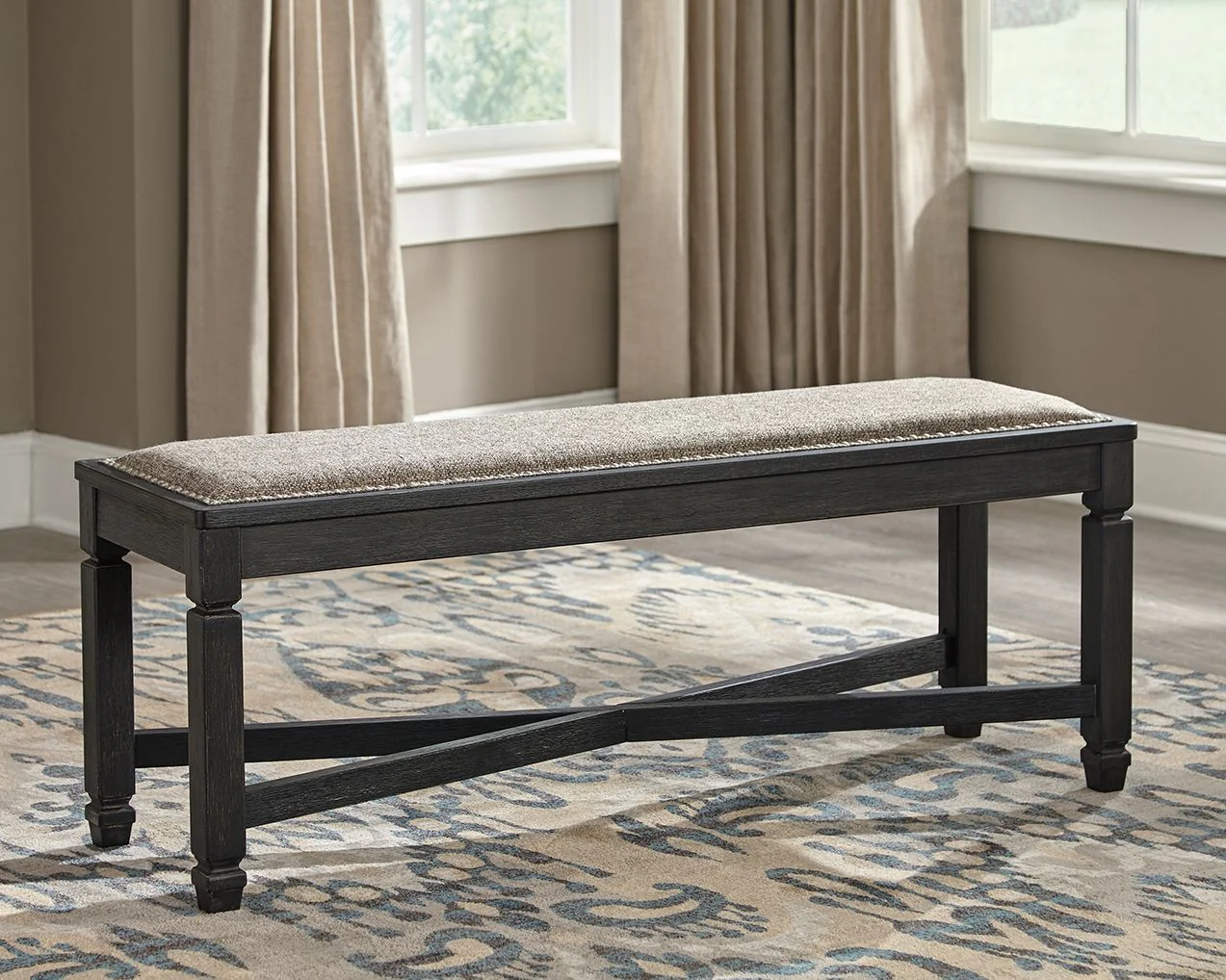 Tyler Creek - Upholstered Bench - Black / Grayish Brown - Image 2