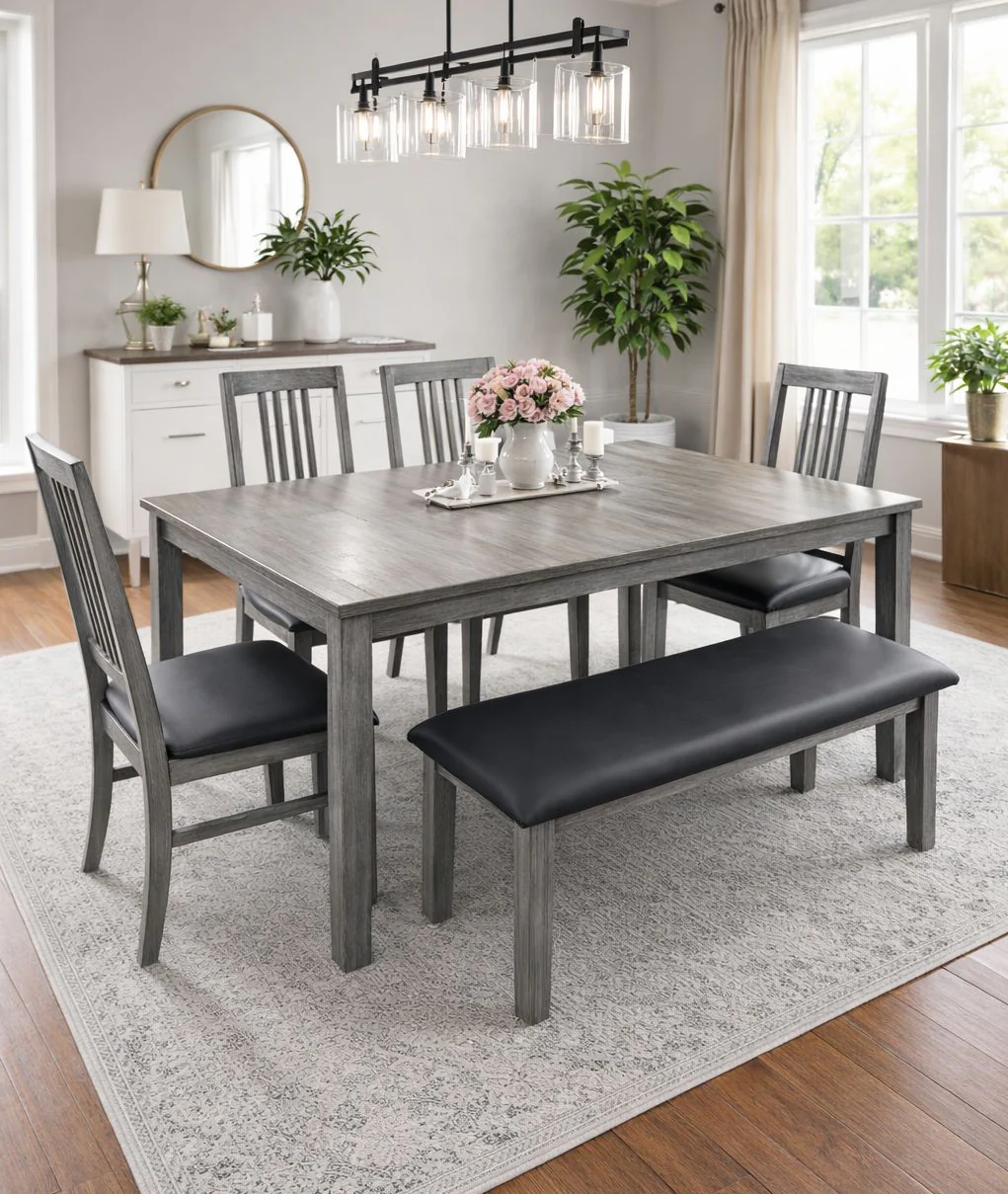 Yadley Table and 4 Chairs and Bench
